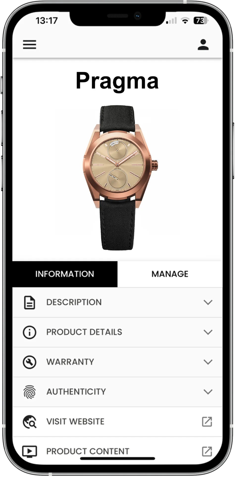 Passeport numérique produit Horae sur mobile, authentification et traçabilité luxe